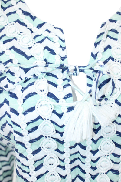 Vineyard Vines Womens Cotton Long Sleeve V-neck Animal Print Top Blue Size S