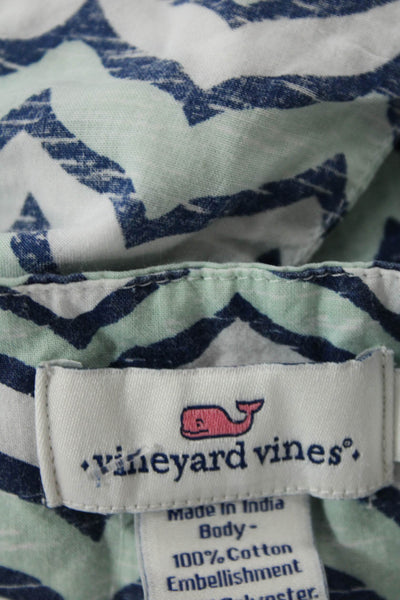 Vineyard Vines Womens Cotton Long Sleeve V-neck Animal Print Top Blue Size S