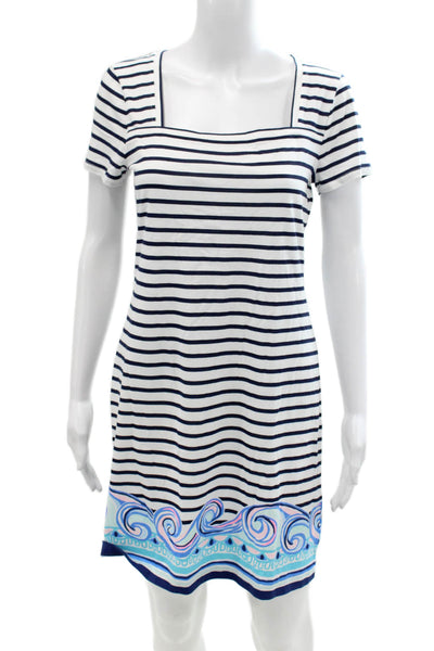 Lily Pulitzer Womens Square Neck Striped Casual T-shirt Dress White Size S