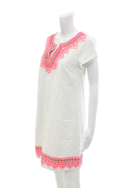 Vineyard Vines Womens Cotton Short Sleeve V-neck Beaded Dress Nude Size 04