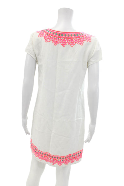 Vineyard Vines Womens Cotton Short Sleeve V-neck Beaded Dress Nude Size 04