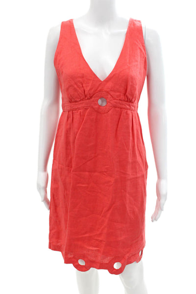 Calypso Womens Cotton V-neck Sleeveless Zip Lined Short Dress Red Size S