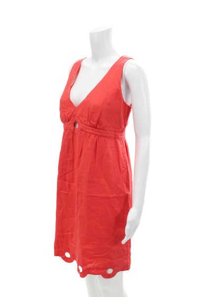 Calypso Womens Cotton V-neck Sleeveless Zip Lined Short Dress Red Size S