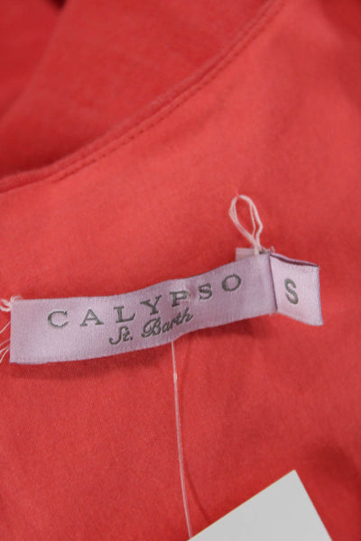 Calypso Womens Cotton V-neck Sleeveless Zip Lined Short Dress Red Size S