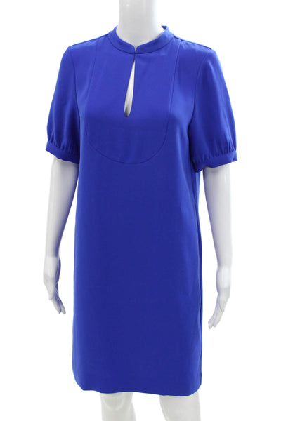J Crew Womens Textured Short Sleeve V-neck Lined Sleek Dress Blue Size 02