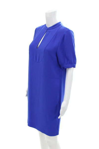 J Crew Womens Textured Short Sleeve V-neck Lined Sleek Dress Blue Size 02