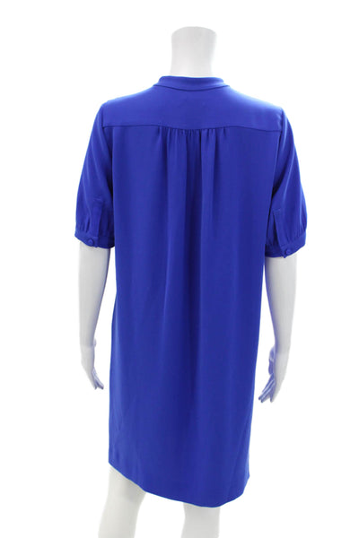 J Crew Womens Textured Short Sleeve V-neck Lined Sleek Dress Blue Size 02