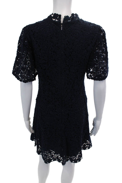 Rebecca Taylor Womens Back Zip Short Sleeve Lace Mini Dress Navy Size Small
