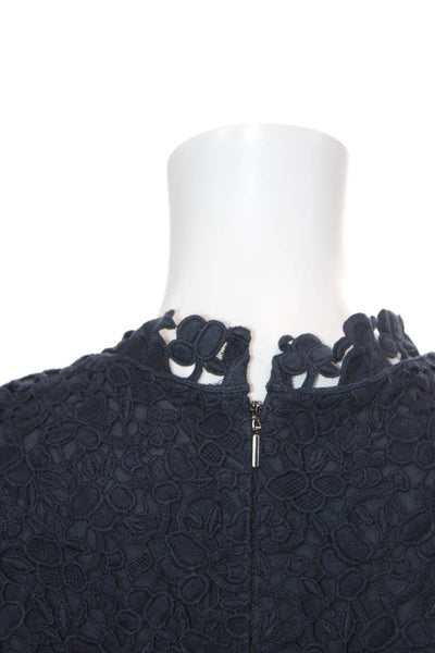 Rebecca Taylor Womens Back Zip Short Sleeve Lace Mini Dress Navy Size Small