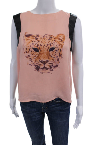 Karina Grimaldi Womens Sleeveless Crew Neck Leopard Top Pink Black Size Medium