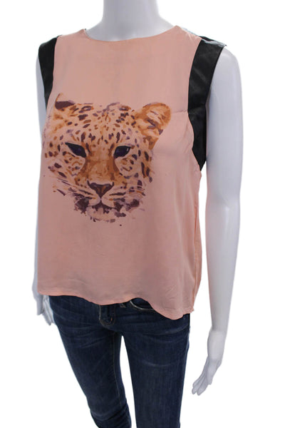 Karina Grimaldi Womens Sleeveless Crew Neck Leopard Top Pink Black Size Medium