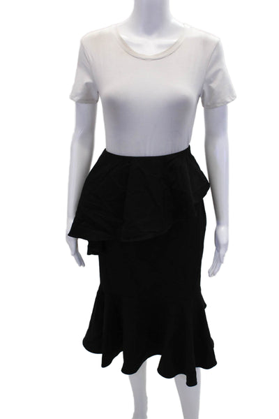 Scripted Womens Ruffled Waist Knee Length Trumpet Skirt Black Size Large
