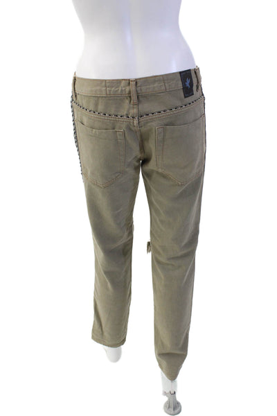 One by One Teaspoon Womens Mid Rise Distressed Embroidered Jeans Brown Size 26