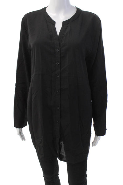 Nine Bird Womens Long Sleeve Button Front Crew Neck Shirt Black Size Large