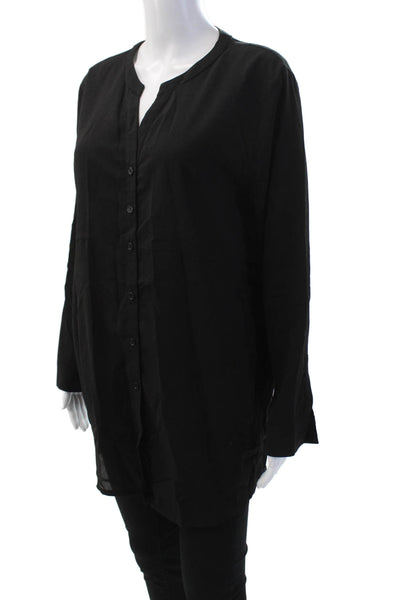 Nine Bird Womens Long Sleeve Button Front Crew Neck Shirt Black Size Large