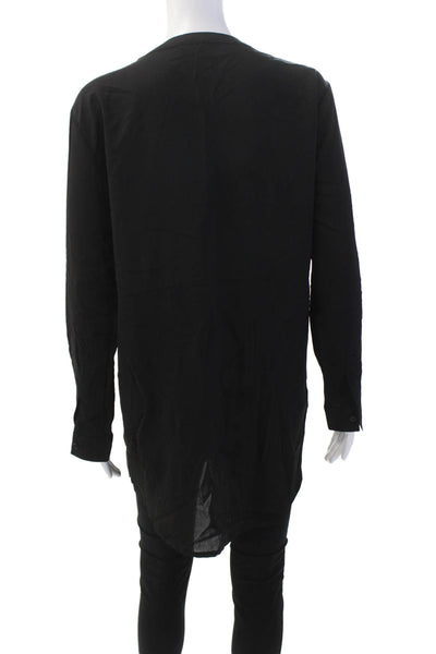 Nine Bird Womens Long Sleeve Button Front Crew Neck Shirt Black Size Large