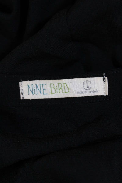 Nine Bird Womens Long Sleeve Button Front Crew Neck Shirt Black Size Large