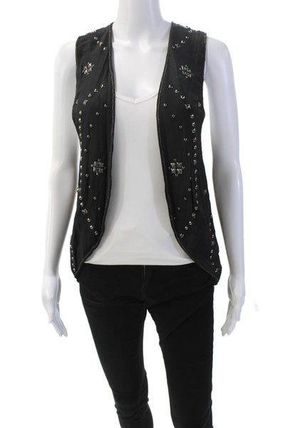 Haute Hippie Womens Open Fornt Studded Silk Vest Jacket Black Size Extra Small