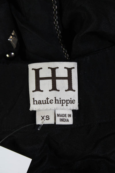 Haute Hippie Womens Open Fornt Studded Silk Vest Jacket Black Size Extra Small