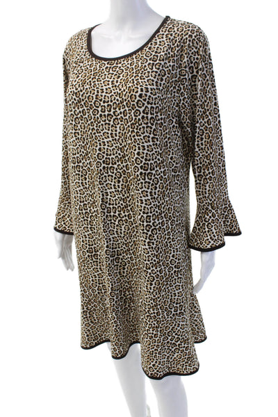 Michael Michael Kors Womens 3/4 Sleeve Scoop Neck Leopard Dress White Brown XL