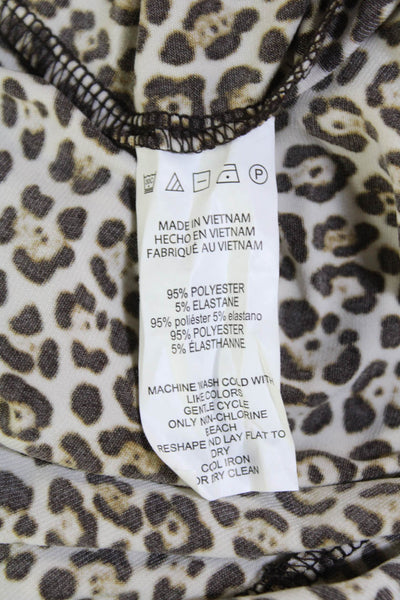 Michael Michael Kors Womens 3/4 Sleeve Scoop Neck Leopard Dress White Brown XL