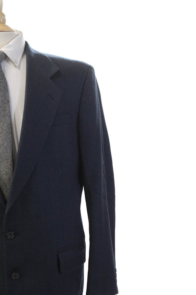 Oscar de la Renta Mens Two Button Notched Lapel Blazer Jacket Blue Wool Size 42L