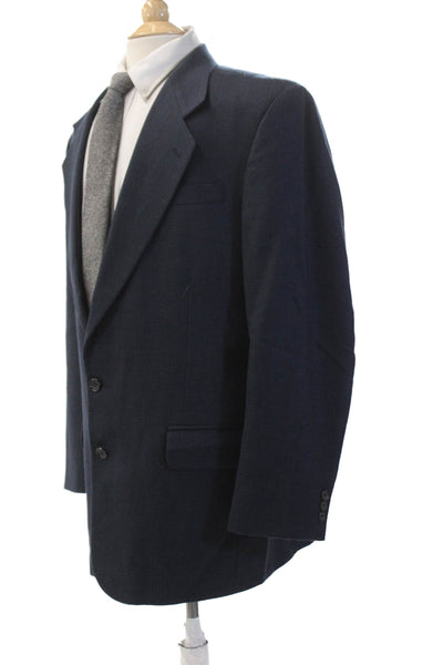 Oscar de la Renta Mens Two Button Notched Lapel Blazer Jacket Blue Wool Size 42L