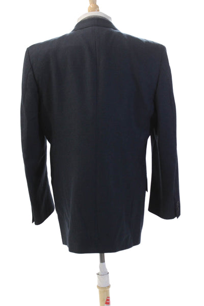Oscar de la Renta Mens Two Button Notched Lapel Blazer Jacket Blue Wool Size 42L