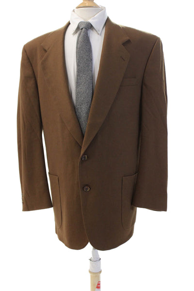 Oscar de la Renta Mens Two Button Notched Lapel Blazer Jacket Brown Wool 44L