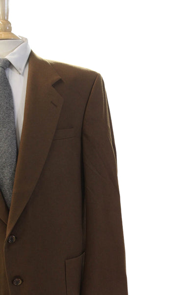 Oscar de la Renta Mens Two Button Notched Lapel Blazer Jacket Brown Wool 44L