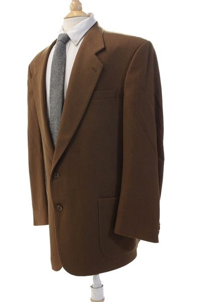 Oscar de la Renta Mens Two Button Notched Lapel Blazer Jacket Brown Wool 44L