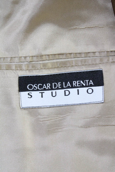 Oscar de la Renta Mens Two Button Notched Lapel Blazer Jacket Brown Wool 44L