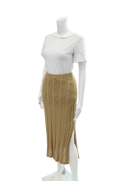DH New York Womens Cotton Blend Knit Elastic Waist Maxi Skirt Beige Size XS