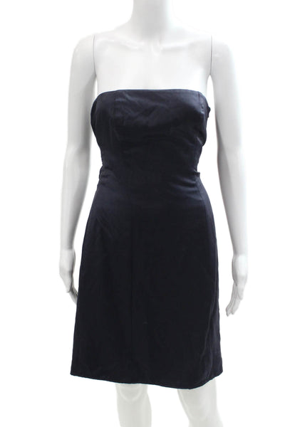 Drew Womens Satin Square Neck Zip Up Strapless Mini Dress Navy Size S
