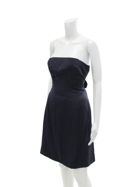 Drew Womens Satin Square Neck Zip Up Strapless Mini Dress Navy Size S