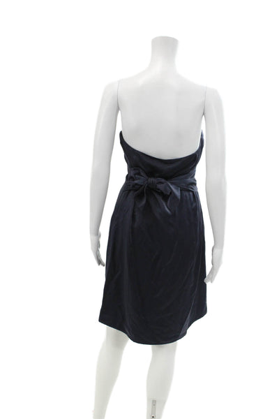 Drew Womens Satin Square Neck Zip Up Strapless Mini Dress Navy Size S