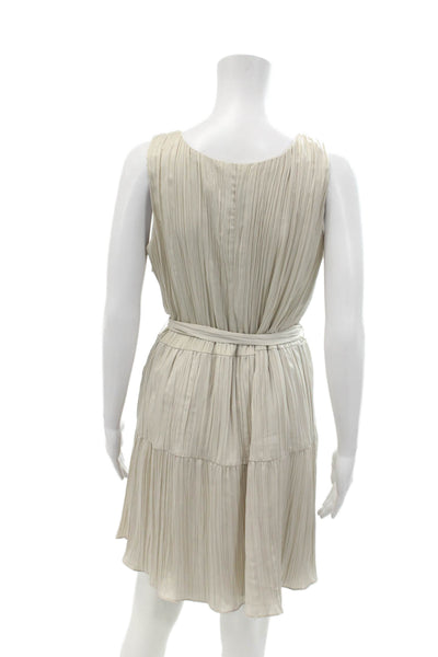Drew Womens Pleated Belted Round Neck Sleeveless Tiered Dress Taupe Size M