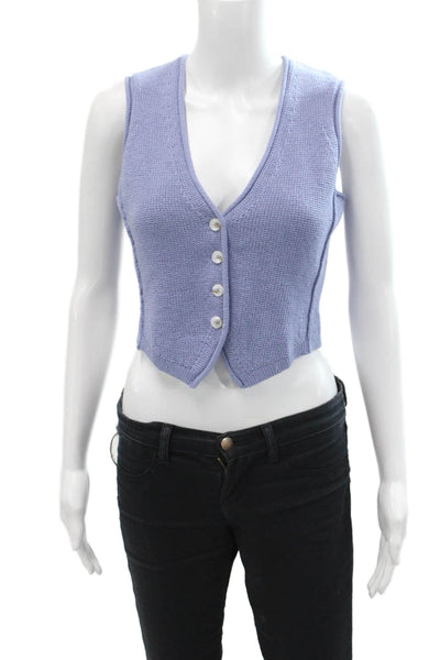 DH New York Womens Cotton Knit V-Neck Button Up Vest Top Purple Size XS