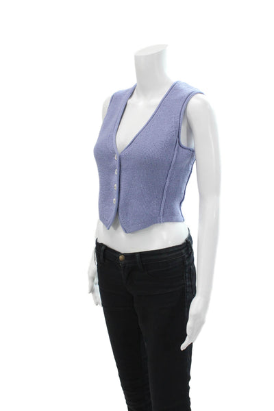 DH New York Womens Cotton Knit V-Neck Button Up Vest Top Purple Size XS