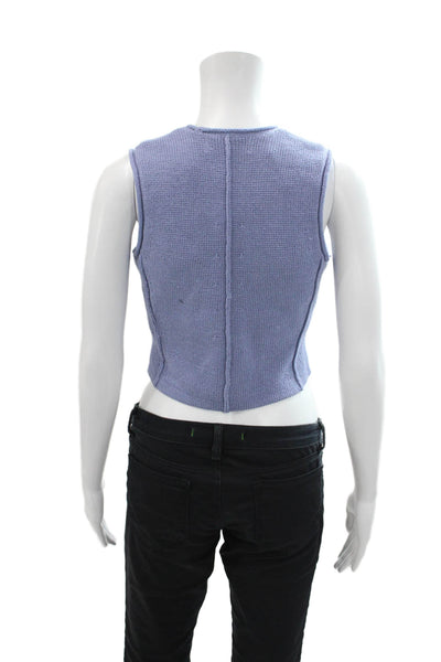 DH New York Womens Cotton Knit V-Neck Button Up Vest Top Purple Size XS