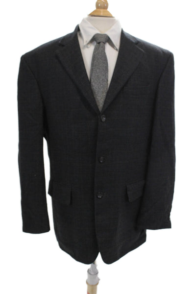 Oscar de la Renta Mens Wool PLaid Three Button Blazer Jacket Black Size 44