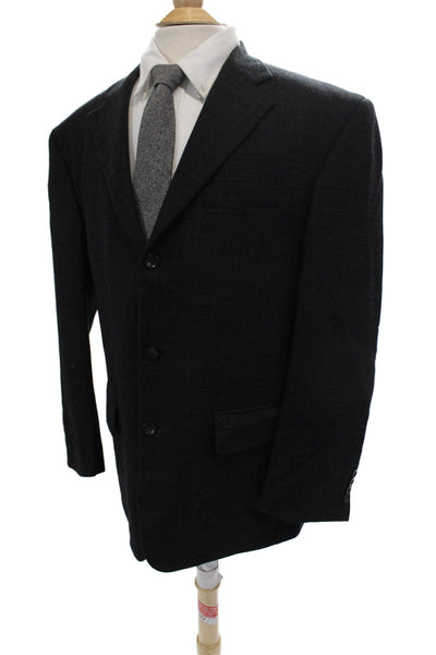 Oscar de la Renta Mens Wool PLaid Three Button Blazer Jacket Black Size 44