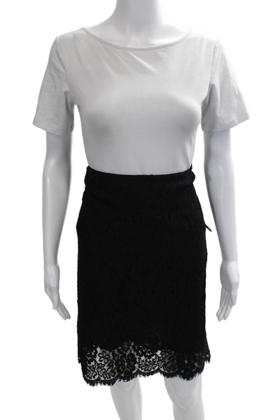 Brooks Brothers Womens Lace Knee Length Side Zipper Skirt Jet Black Size 8