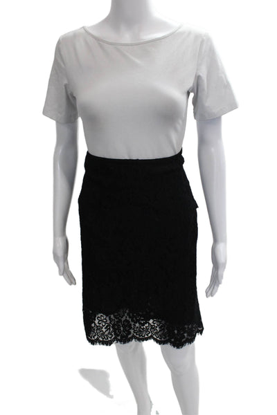 Brooks Brothers Womens Lace Knee Length Side Zipper Skirt Jet Black Size 8