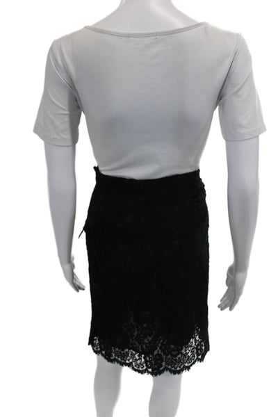 Brooks Brothers Womens Lace Knee Length Side Zipper Skirt Jet Black Size 8