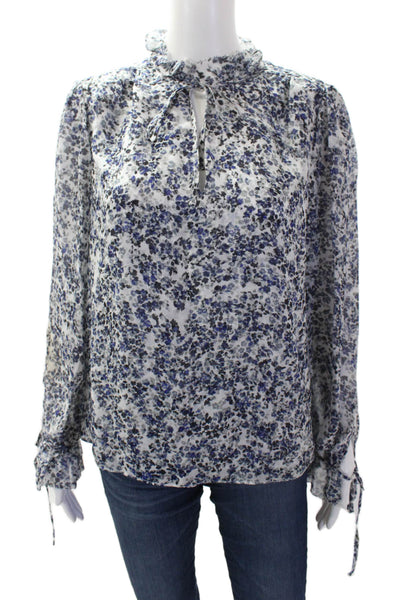 Intermix Women's Long Sleeves Ruffle Round Neck Spotted Dot Silk Blouse Size M
