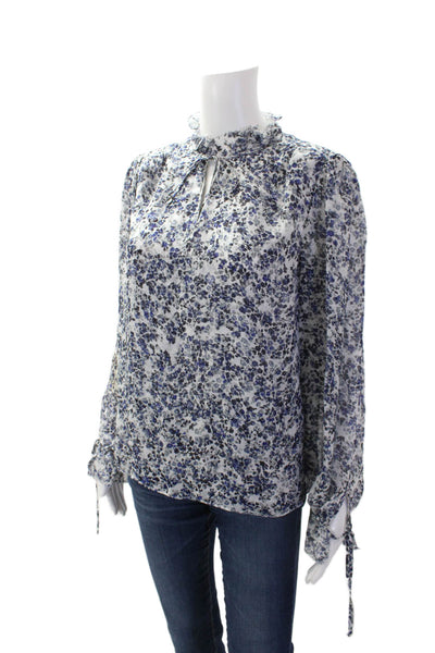 Intermix Women's Long Sleeves Ruffle Round Neck Spotted Dot Silk Blouse Size M