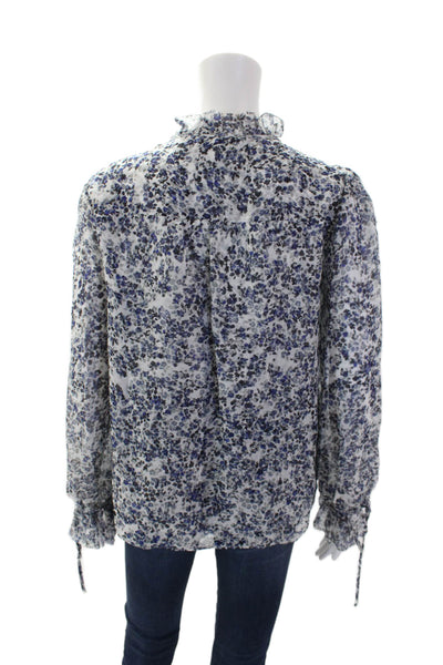 Intermix Women's Long Sleeves Ruffle Round Neck Spotted Dot Silk Blouse Size M