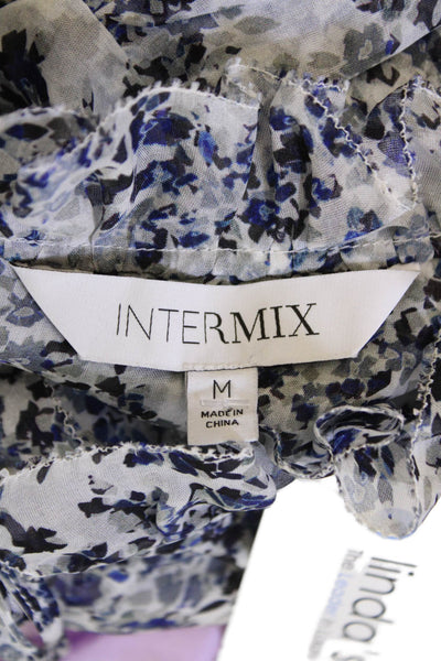 Intermix Women's Long Sleeves Ruffle Round Neck Spotted Dot Silk Blouse Size M