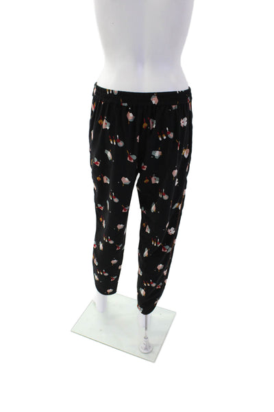 Ted Baker Womens Cotton Elastic Waistband Graphic Print Pants Black Size 01